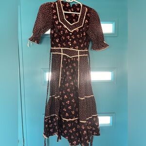Vintage Candi Jones California Prairie Dress – Cottagecore XS/S – Lace Trim